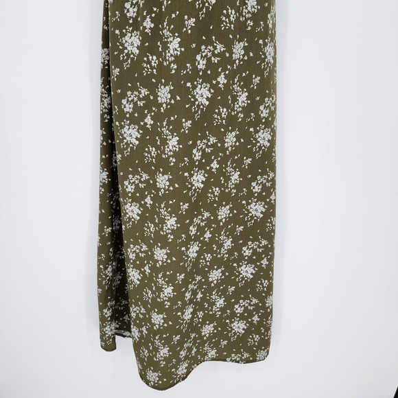 Green Floral Puff Sleeve Midi Dress Womens Small Sweetheart Cottage Indie Garden - Picture 3 of 9